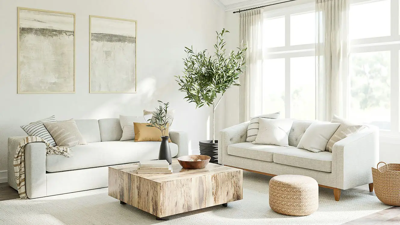 A tastefully staged, light-filled living room